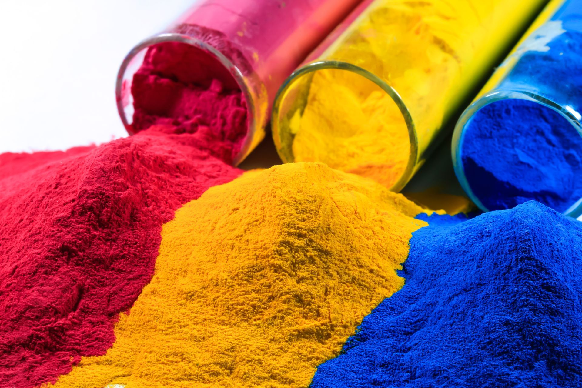 A selection of multicoloured powder coating samples.