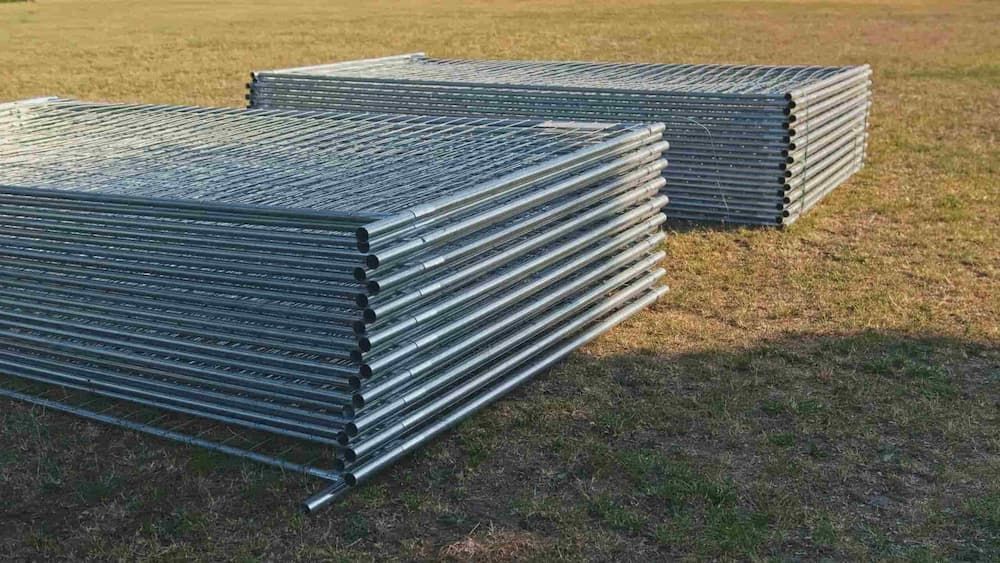 A Bunch of Metal Fences Are Stacked on Top of Each Other — Coffs Coast and Country Temp Fence in Sapphire Beach, NSW