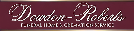 Dowden-Roberts Funeral Home and Crematory logo on maroon background