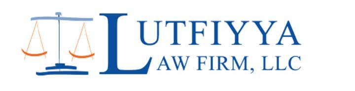 Lutfiyya Law Firm, LLC logo with blue scales of justice and orange accent lines