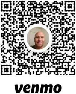 Venmo QR code with a centered profile photo of a smiling man and the Venmo logo below