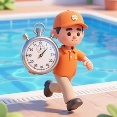 Inspector Runs Beside a Swimming Pool, Holding a Large Silver Stopwatch — Get My Pool Certified in Burleigh Waters, QLD