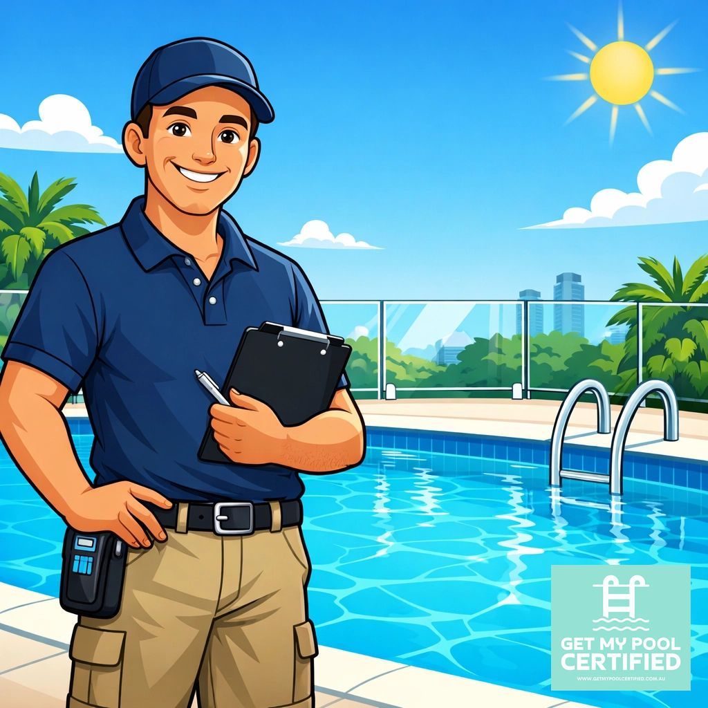 A Smiling Person in a Blue Polo and Cap Holding a Clipboard — Get My Pool Certified in Burleigh Waters, QLD