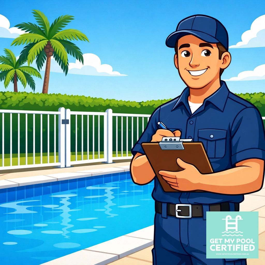 A Pool Technician in a Blue Uniform Holds a Clipboard — Get My Pool Certified in Burleigh Waters, QLD