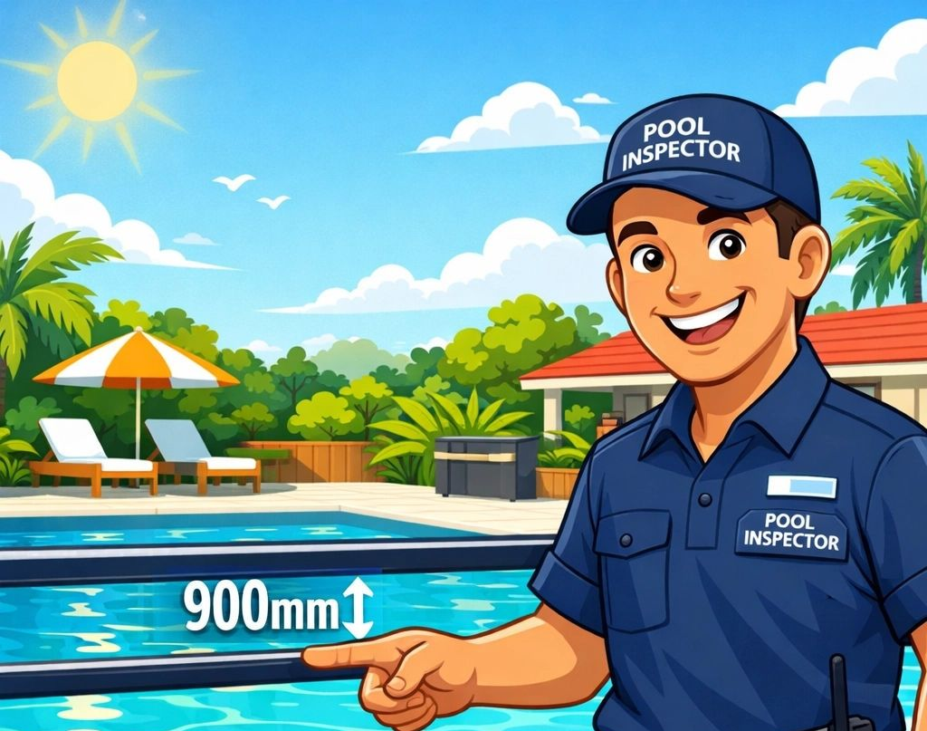 A Pool Inspector in Uniform Points to a 900mm Gap in a Pool Fence — Get My Pool Certified in Broadbeach Waters, QLD