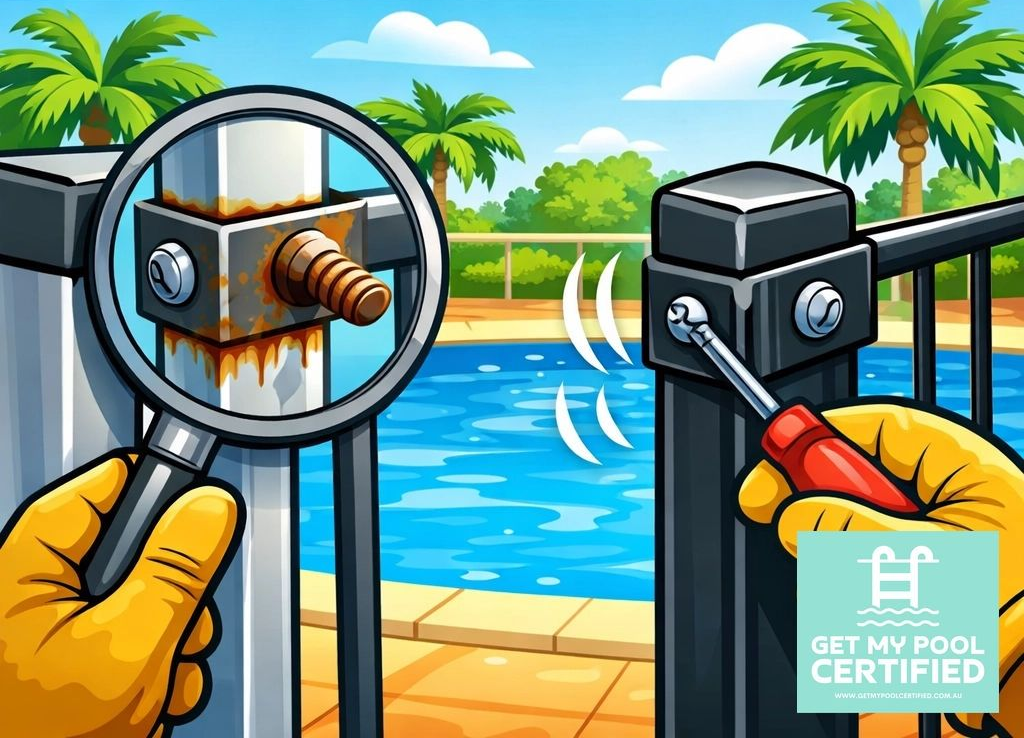 A Gloved Hand Uses a Magnifying Glass to Inspect Rust — Get My Pool Certified in Burleigh Waters, QLD