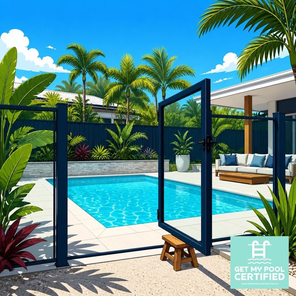 Modern Backyard Pool With Turquoise Water, Palm Trees — Get My Pool Certified in Burleigh Waters, QLD