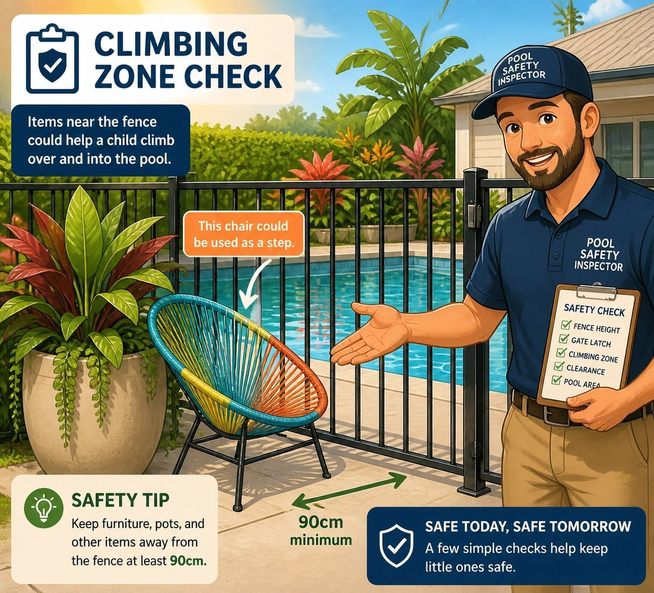 Climbing Zone Check Sign by Pool Fence — Get My Pool Certified in Burleigh Waters, QLD