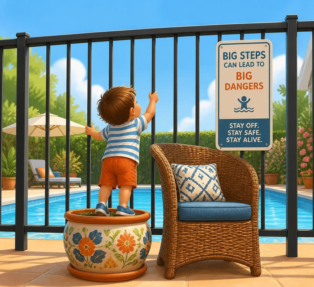 Toddler Reaching Toward Pool Fence — Get My Pool Certified in Burleigh Waters, QLD