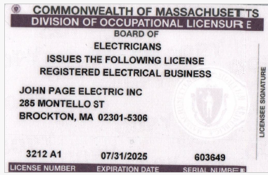 A commonwealth of massachusetts division of occupational license for electricians