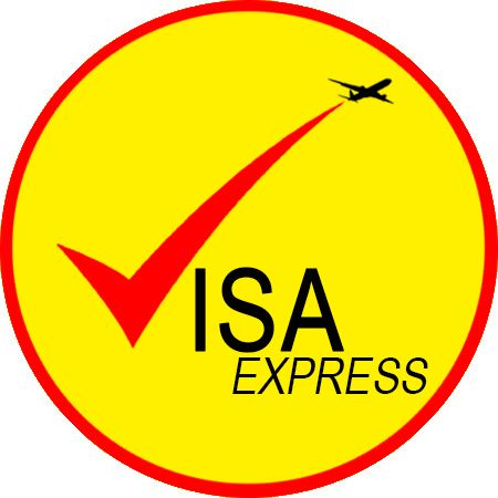 Logotipo de Visa Express, texto rojo con la frase «Visa Express» y un recuadro con banderas. «Soluciones y Servicios» debajo.