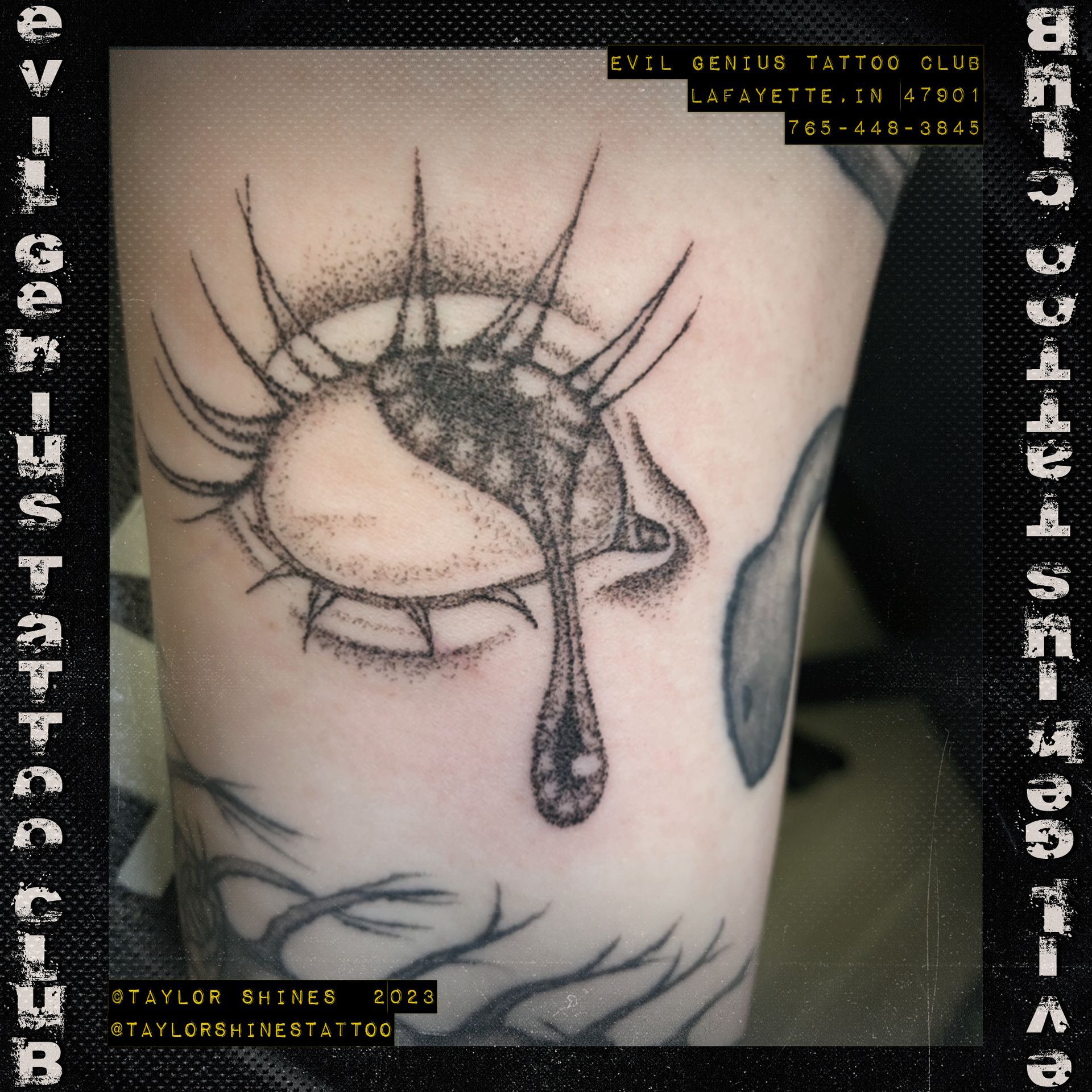 Taylor Shines crying eye tattoo