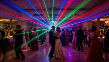 Fasci laser colorati che attraversano la pista da ballo durante il ricevimento