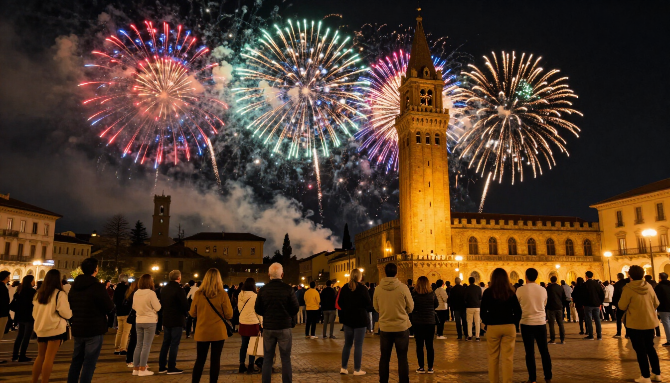 Spettacolo pirotecnico su larga scala durante una festa patronale