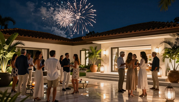 Festa privata in villa con effetti luminosi scenografici