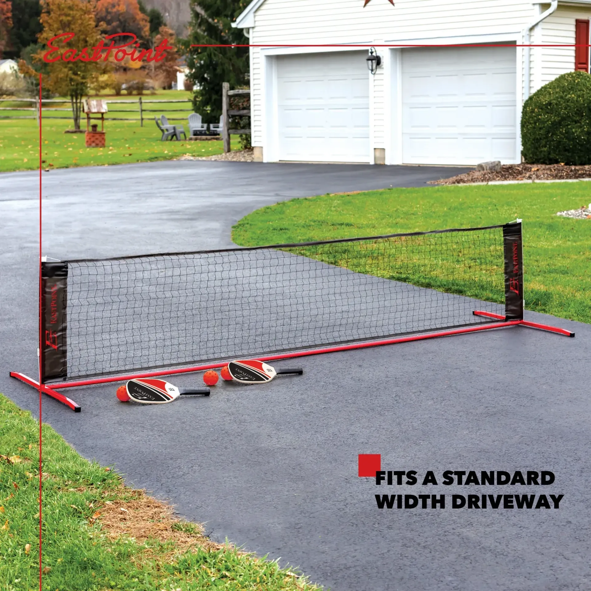 EastPoint Sports Driveway Pickleball Game Set, 10FT Heavy Duty White Net with Durable Steel Frame