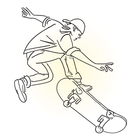 Person performing a skateboarding trick, mid-air, outlined in black on a white background.