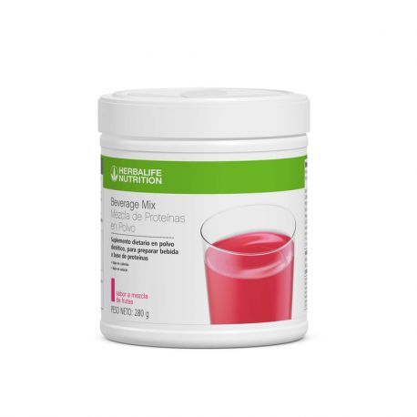 Un bote blanco de mezcla para bebida proteica de Herbalife Nutrition con una etiqueta verde