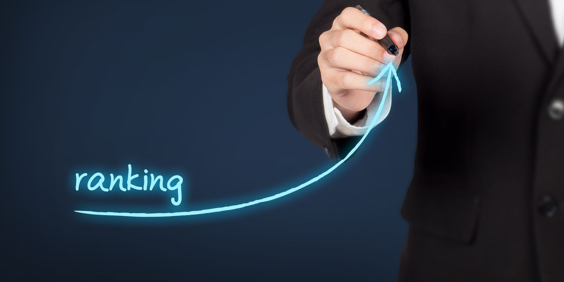 A man in a suit is drawing a line with the word ranking on it
