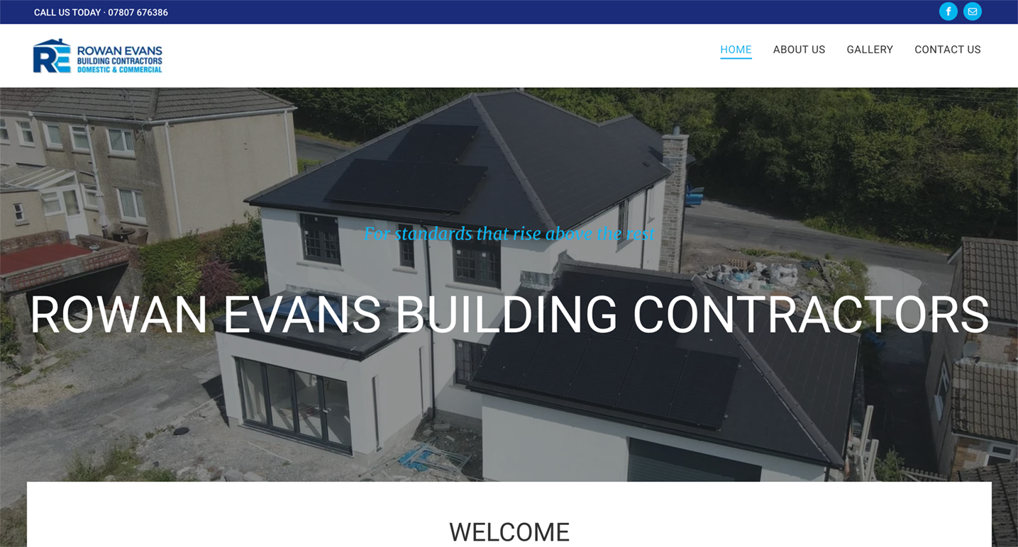 A screenshot of the website for rowan evans building contractors.