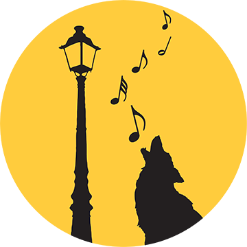 Image may contain lamp post, full moon, howling wolf