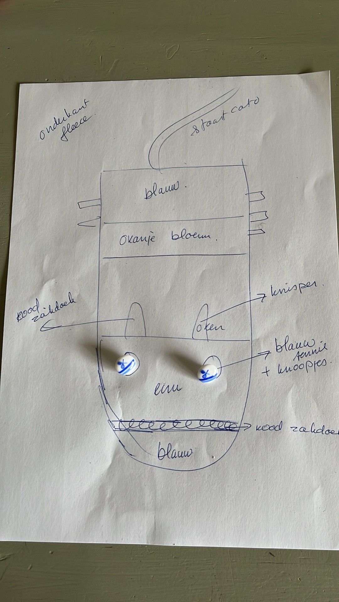ontwerpschets voor knuffel, gemaakt in atelier Biezonder door Ell Jans