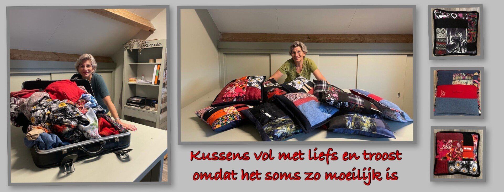 Een man ligt op een bed onder rood-zwarte dekens in een kleine slaapkamer, met Nederlandse tekst eroverheen.