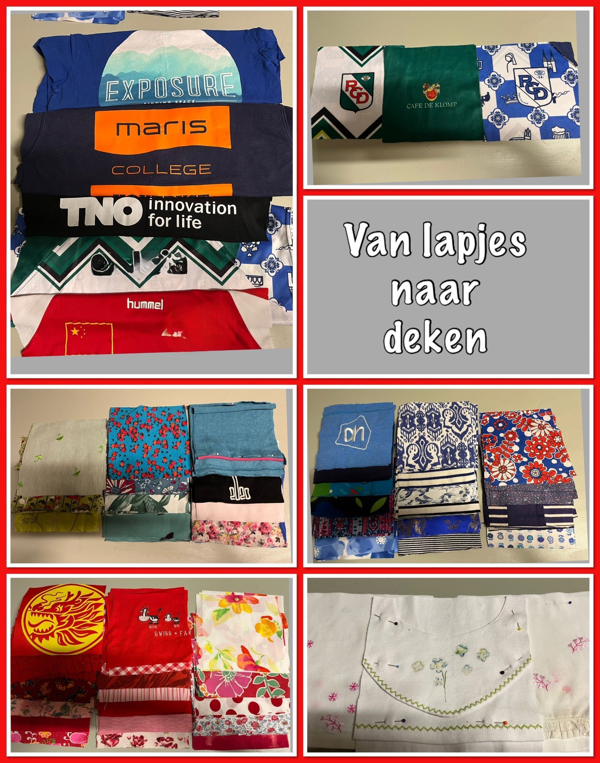 kinderkleding met een logo, verwerkt in een herinneringsdeken, memorydeken in atelier Biezonder in Wanssum Noord Limburg