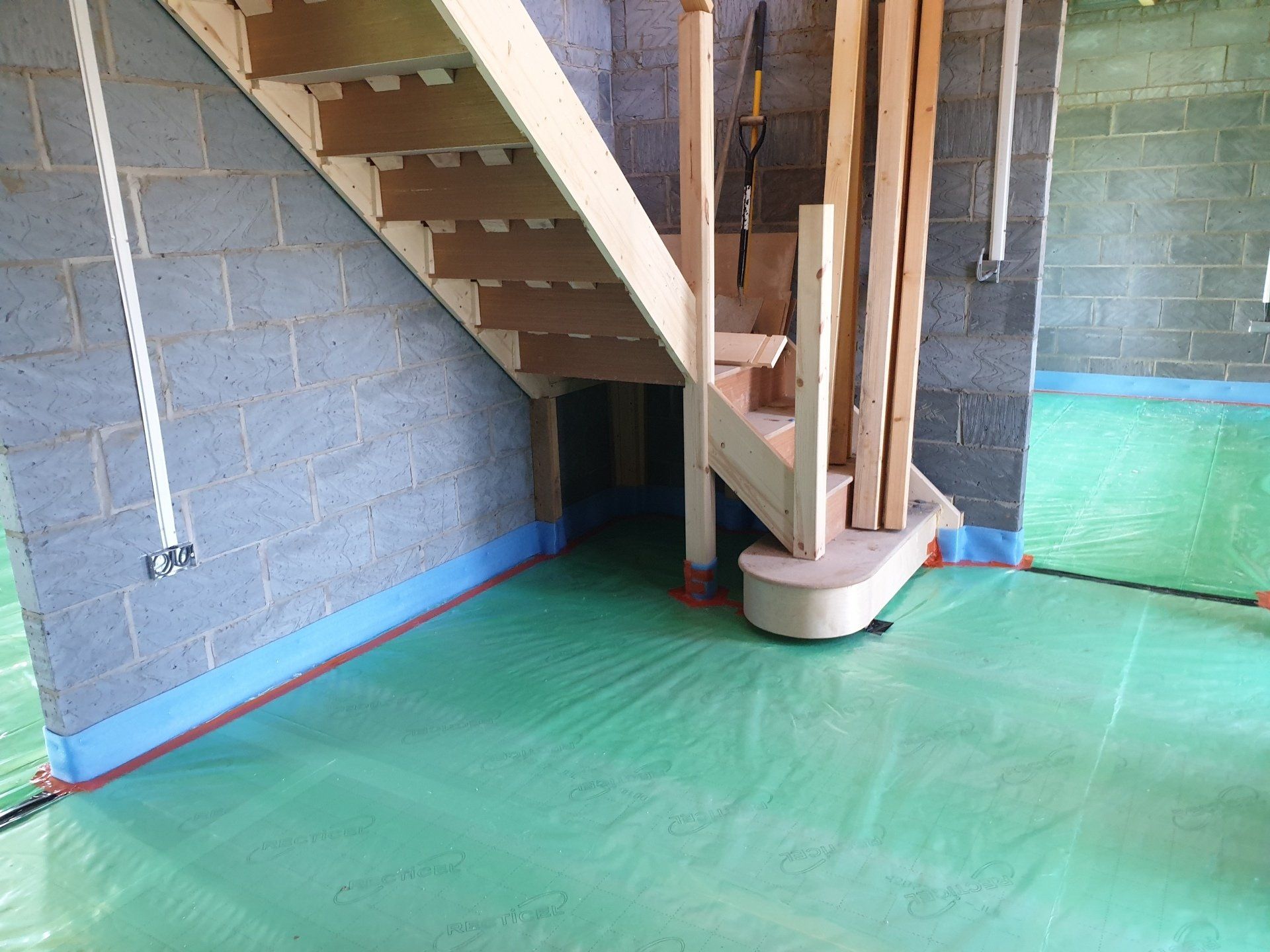 Floor prepared around the staircase on a new build property.