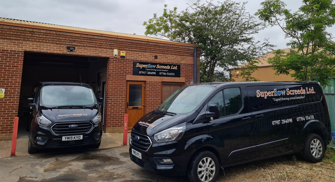 Superflow Screeds Headquarters with vans outside