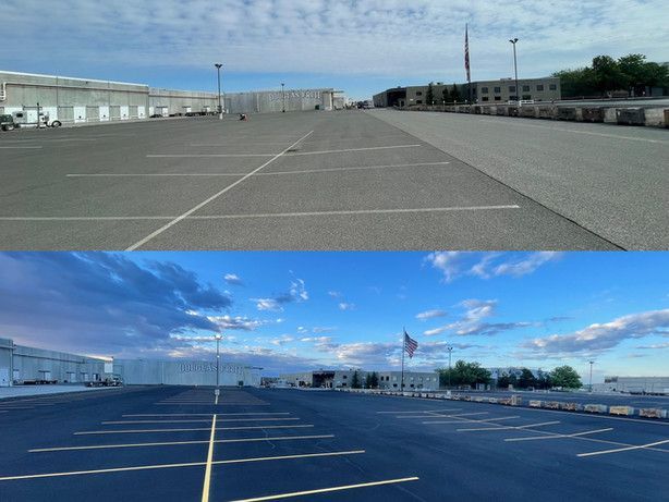 A before and after photo of a parking lot