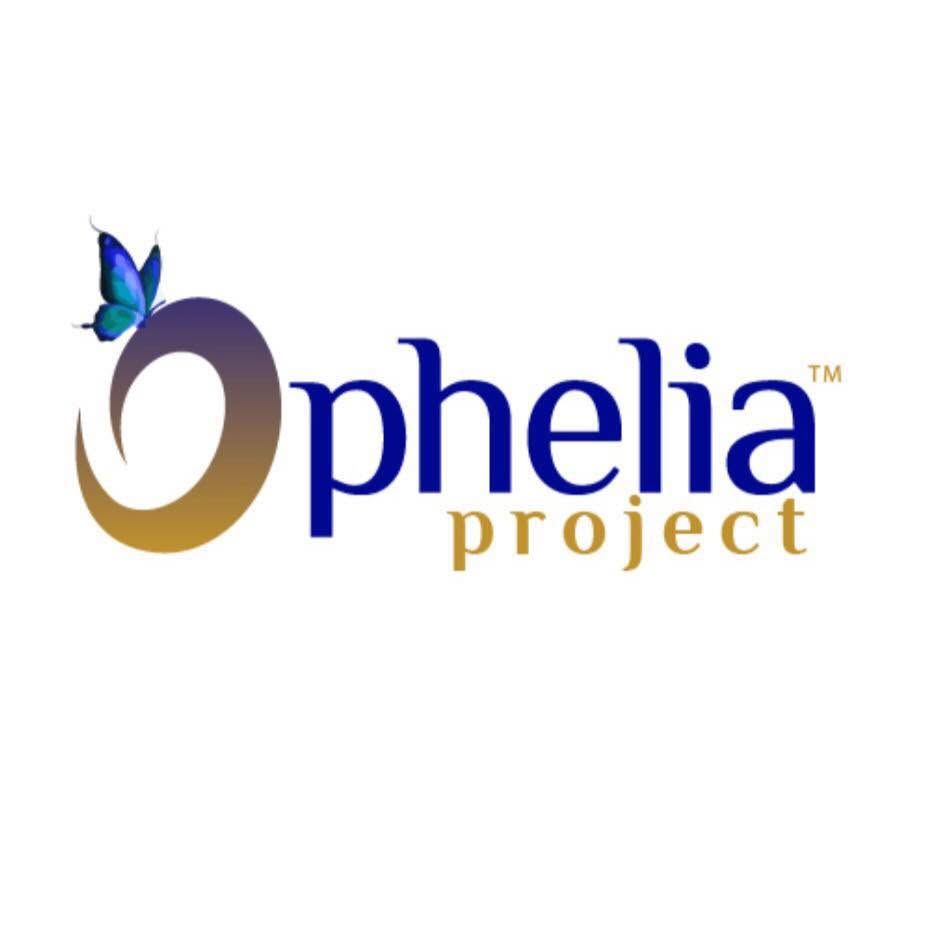 Ophelia Project logo with blue butterfly and gold-blue text on white background
