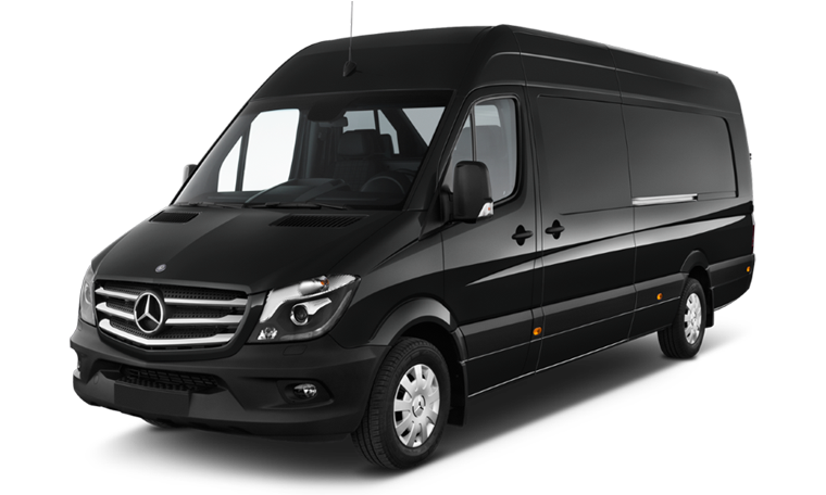 A black mercedes van is shown on a white background.