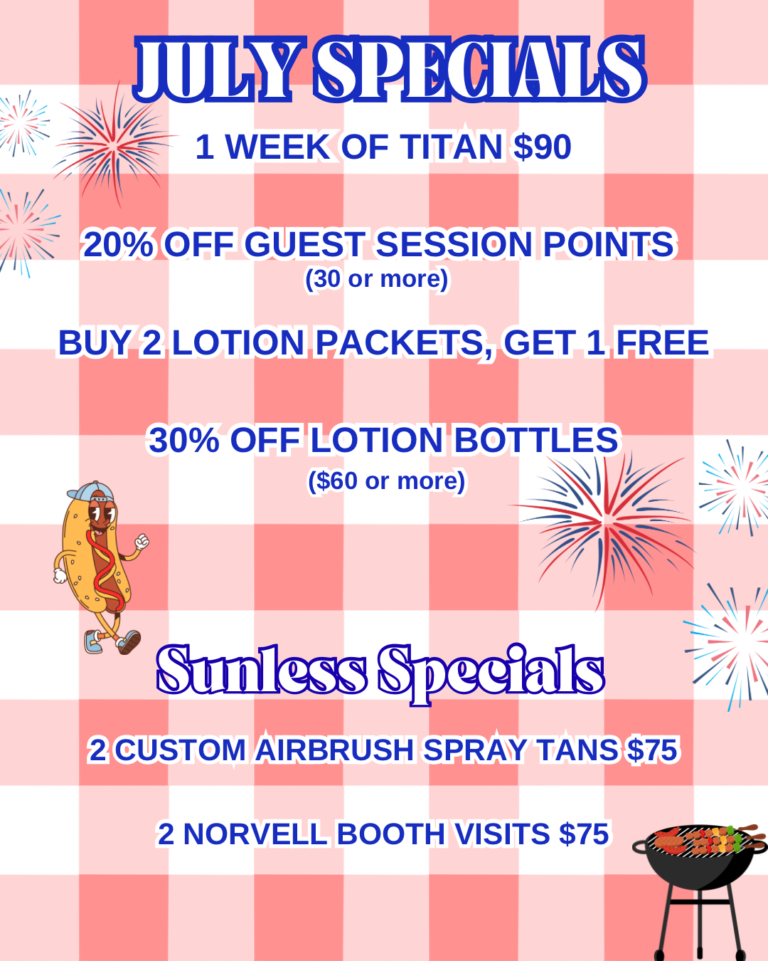 A poster for July specials at a beauty salon