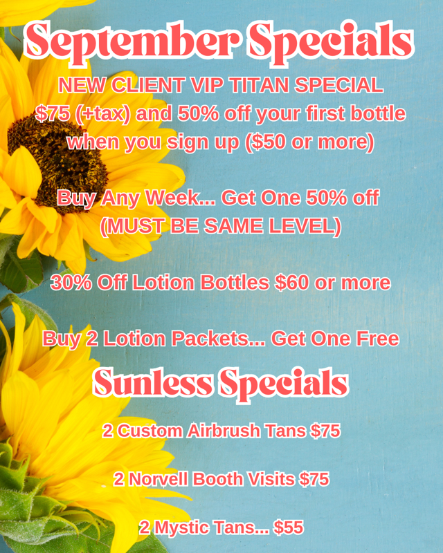  A poster for the September specials at a tanning salon