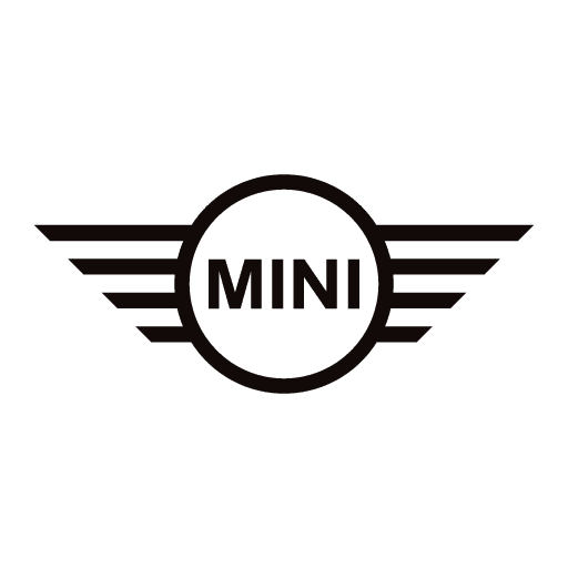 Logotipo MINI com asas pretas e emblema circular sobre fundo branco