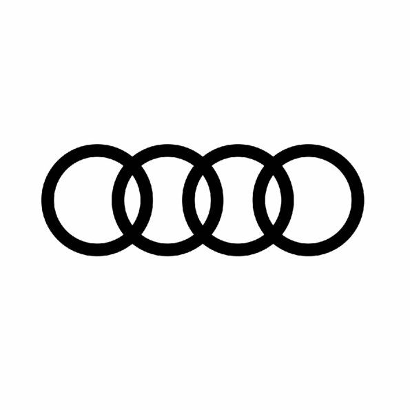 Quatro anéis pretos entrelaçados sobre um fundo branco, semelhantes ao logotipo da Audi.