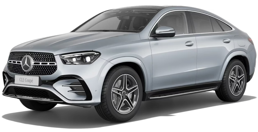 SUV Mercedes-Benz prateada sobre fundo branco, vista frontal esquerda.