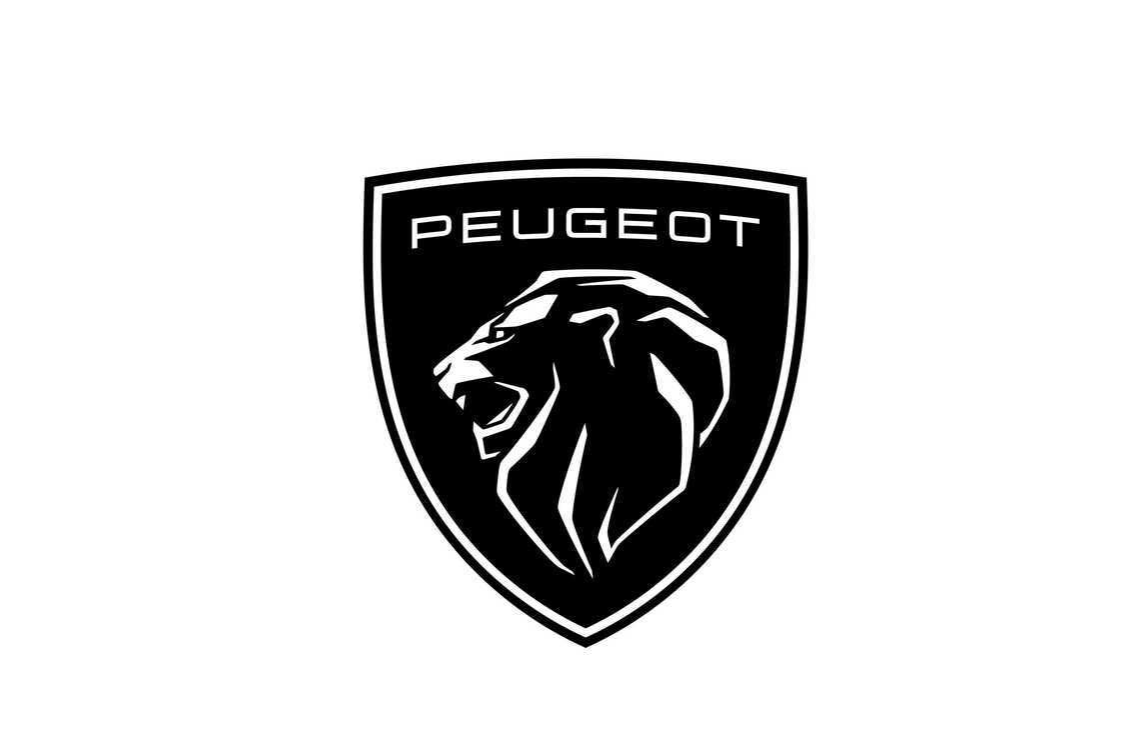 Logotipo da Peugeot: escudo preto com cabeça de leão branca e a palavra “PEUGEOT” acima.