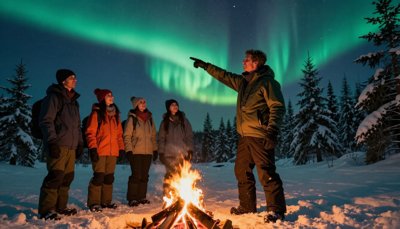 Guide showing the aurora to a group