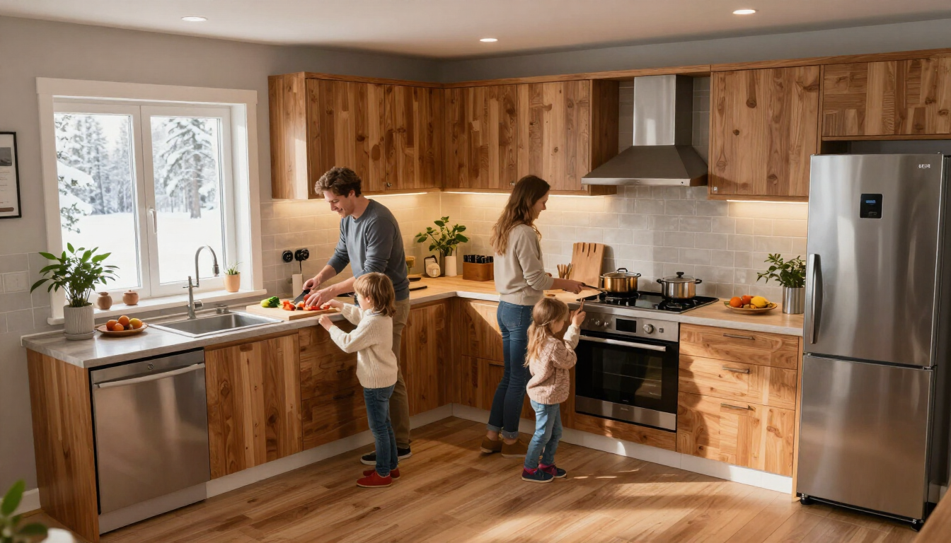 Family cooking in a Lapland kitchen