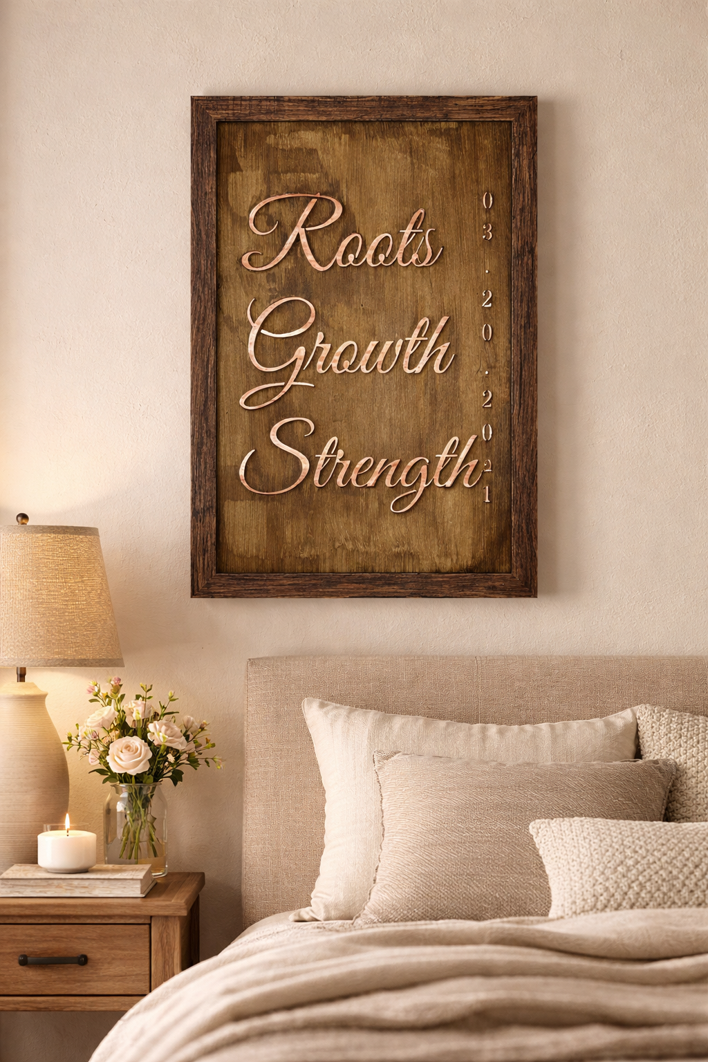 Custom Anniversary Wood & Copper Sign | Personalized Wedding Gift | Roots Growth Strength | Framed Wall Art | Couple Keepsake