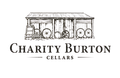 Charity Burton Cellars logo with a sketched wine barn and barrels above the text