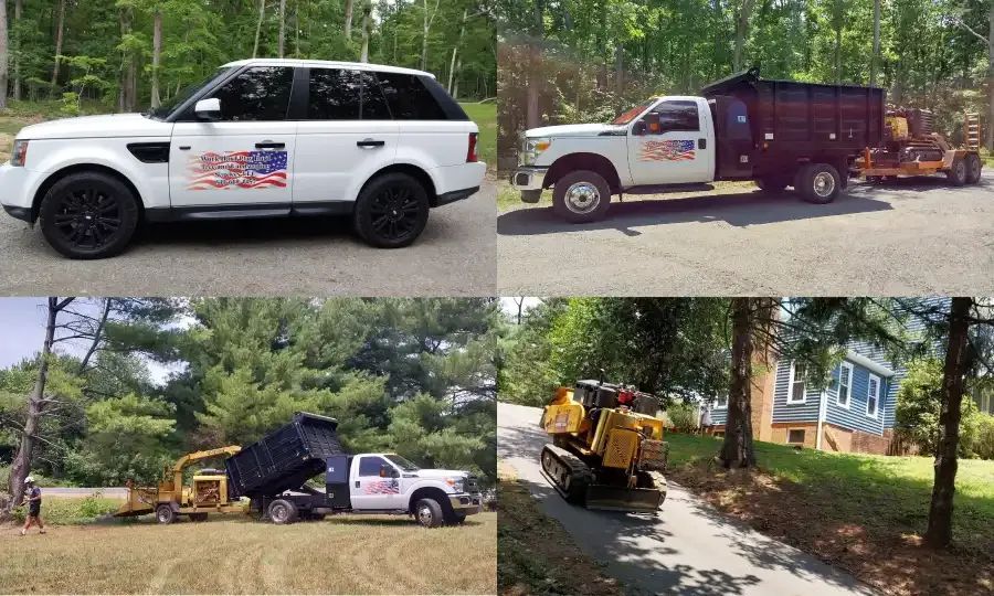 A collage of four pictures of a range rover and trucks