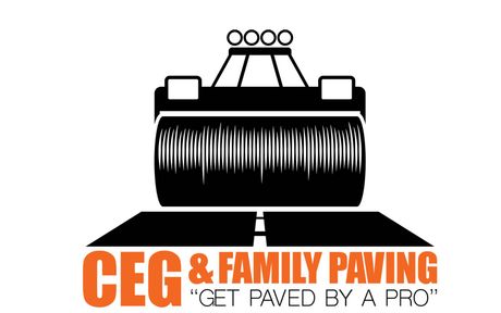 CEG & Family Paving logo with black road roller and orange text 