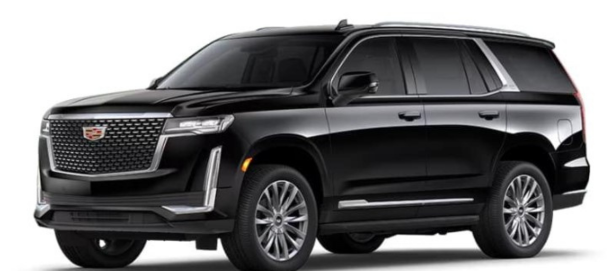 Black Cadillac SUV on a white background, angled front view