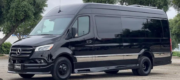 Black Mercedes Sprinter van parked outdoors on a lot