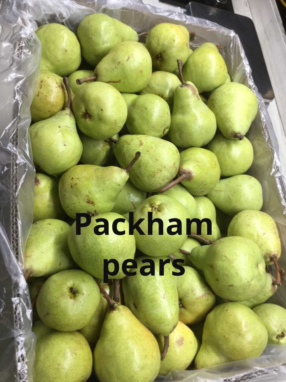 A large carton of Australian grown Packham pears