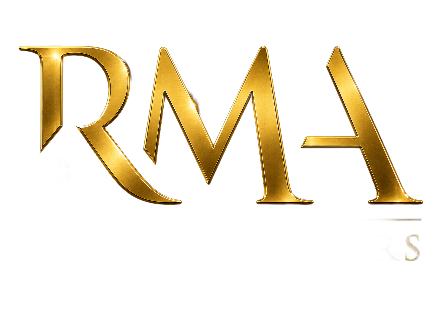 Gold metallic &ldquo;RMA&rdquo; letters on a white background