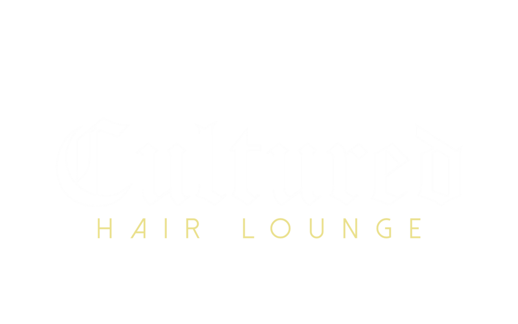 Minimal white background with pale gold text reading “HAIR LOUNGE”